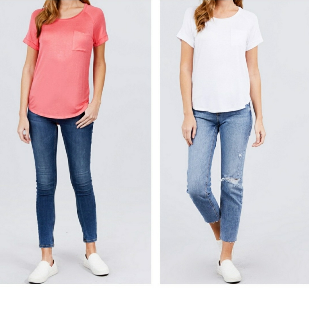 2 pack short sleeve basic t-shirt coral white New